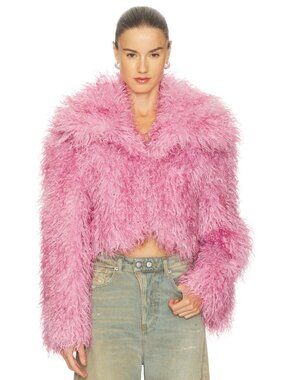 Jakke Spun Jacket in Pink Fur Furry Winter Teddy Coat Small S